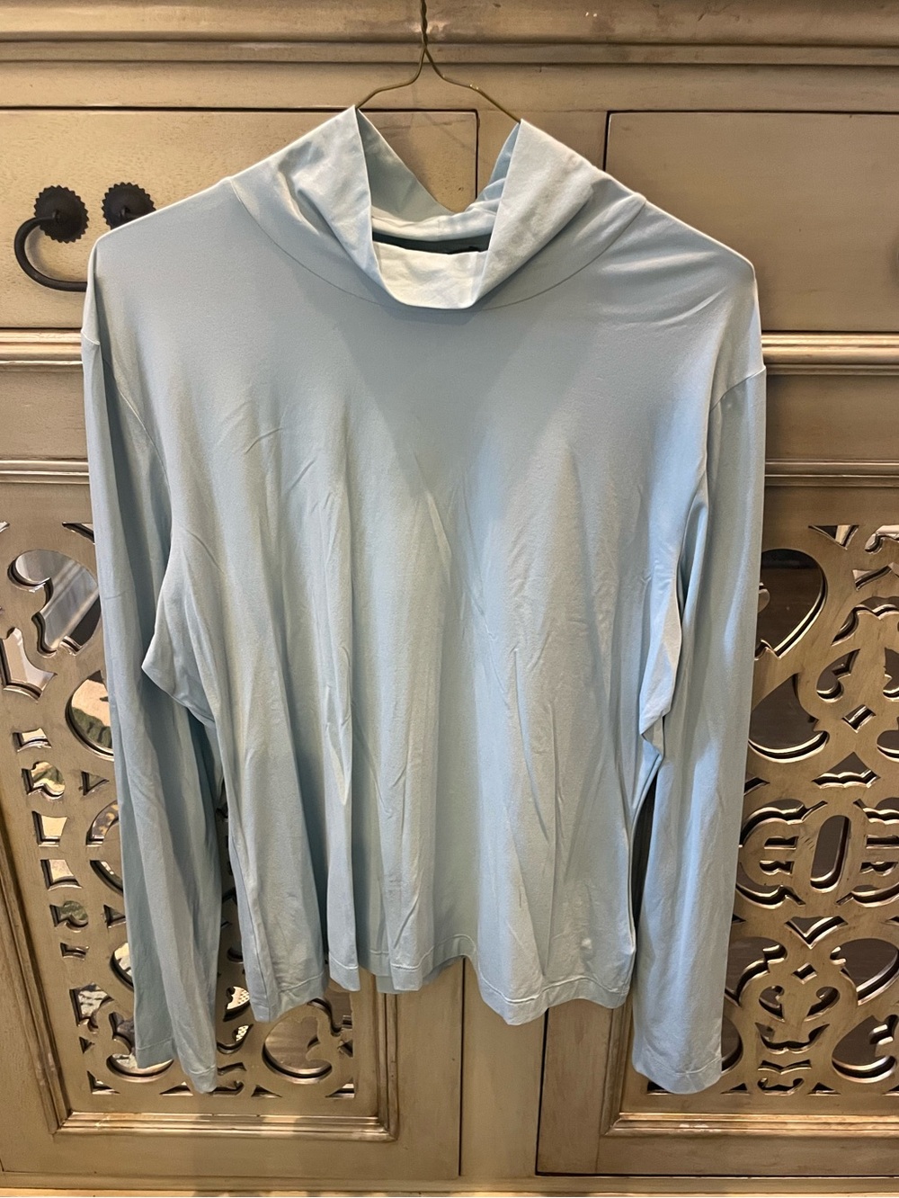 St John Light Blue Long-Sleeve Turtleneck Top - Women's